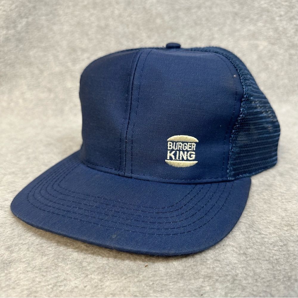 Vintage Burger King Hat Adult OSFA Blue Mesh SnapBack Restaurant Fast Food Work